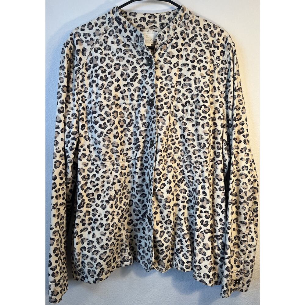 Caslon Women’s 2X Leopard Animal Print Top Button Down Soft Shacket Pockets